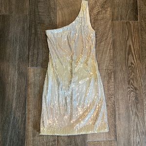One Shoulder Gold and Silver Sequin Dress
